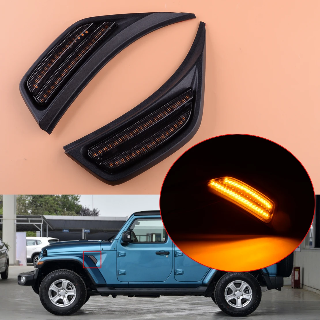 

2pcs Front Fender Side Marker Light Turn Signal Lamp LED Car Fit For Jeep Wrangler JL 2018-2019