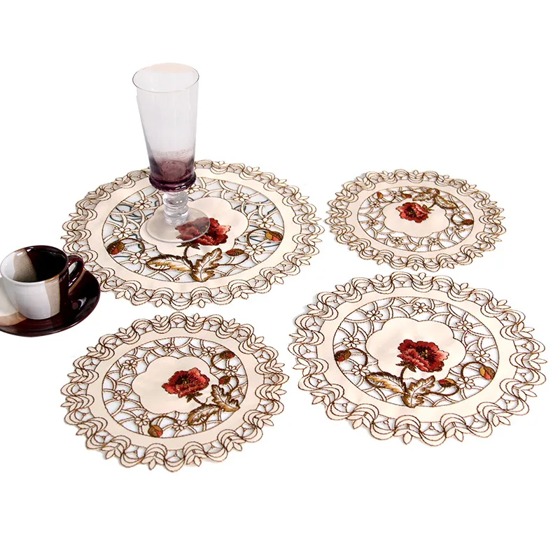 Гордая Роза 4 шт вышитый стола изоляционный коврик напитков подставки коробка