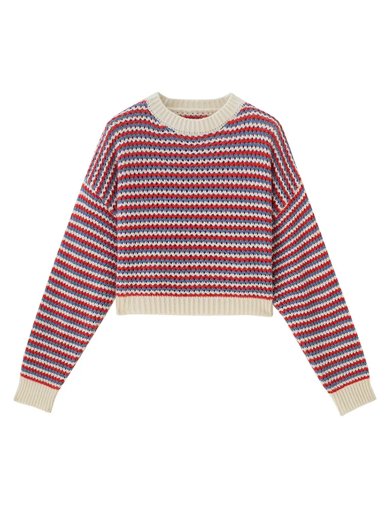 Пуловер женский оверсайз в полоску Короткая свободная верхняя одежда маленький