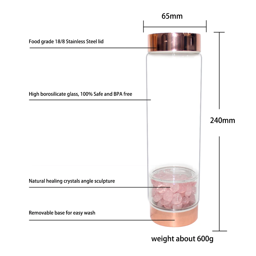 Натуральный кварц драгоценный камень бутылка для воды точка с кристаллом