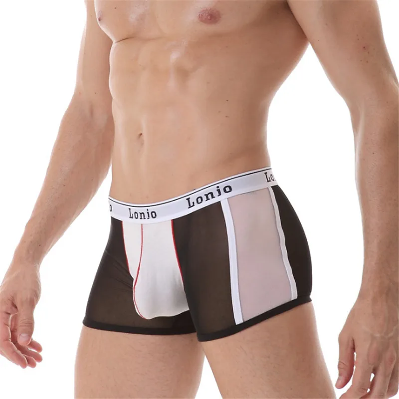 7pcs/Lot Men's Mesh Transparent Panties Summer Breathable Thin Sexy Mid-waist Boxer Shorts Fashion Color Matching Underpants