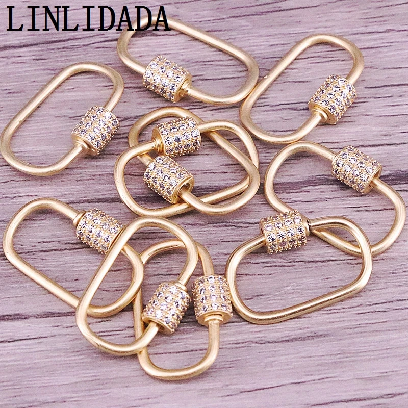 

6Pcs, 15x24mm Matte Gold Plated Oval Shaped Connector Screw Clasp, Micro Pave Clear Cubic Zirconia, For Necklace/Bracelet Making