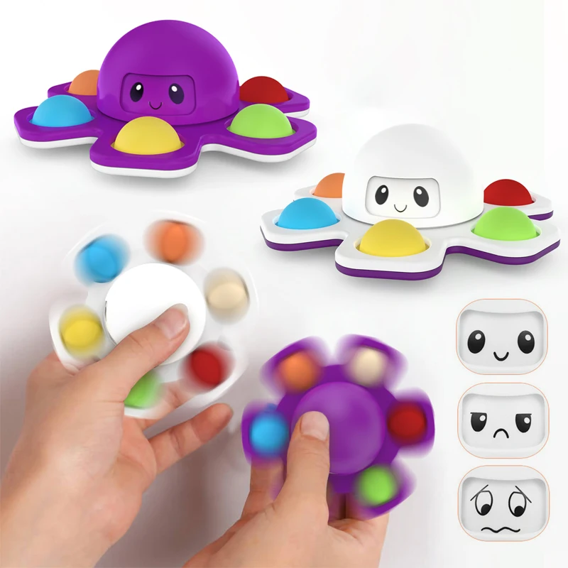 

Push Bubble Fidget Spinner Toys Pops Face Changing Octopus Sensory Spiner Anti Stress Fingertip Spinner Toys for Children Gift