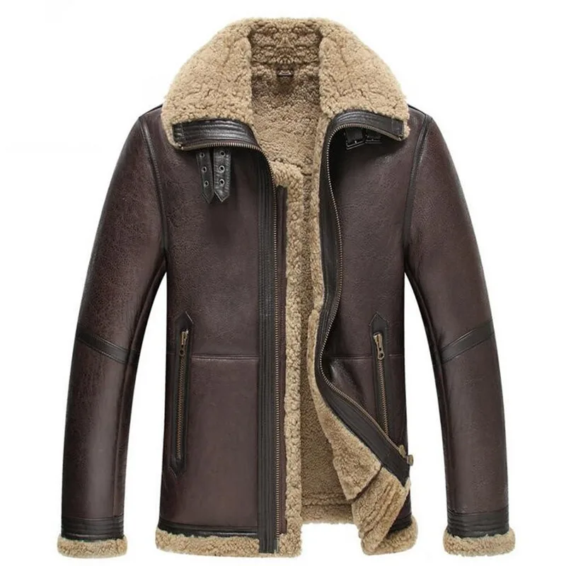 Мужская летная куртка из натуральной овечьей шкуры короткое зимнее кожаное