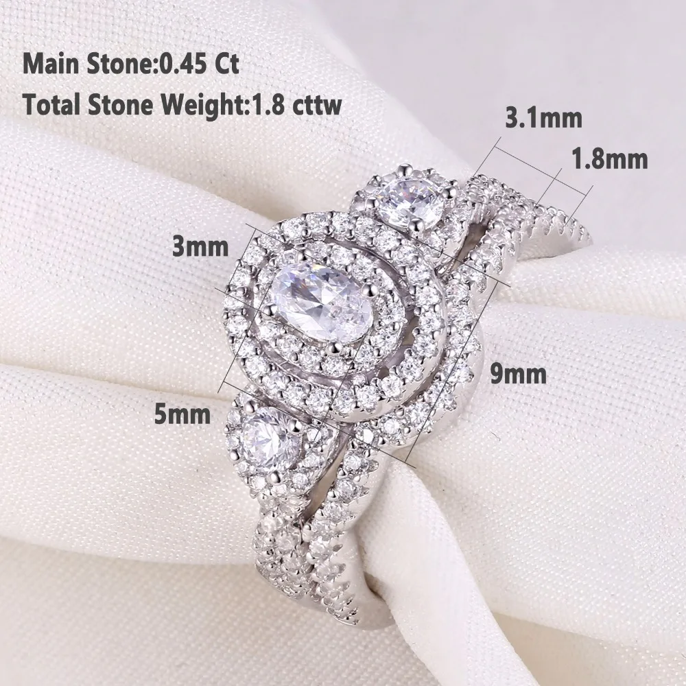 Wuziwen Halo Oval Round Cut AAA Zircon 925 Sterling Silver Wedding Ring Set For Women Engagement Promise Rings Jewelry