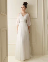 free shipping maxi dress 2015 ivory handmade v neck long sleeve elegant crystal beaded white long bridal gown bridesmaid dresses
