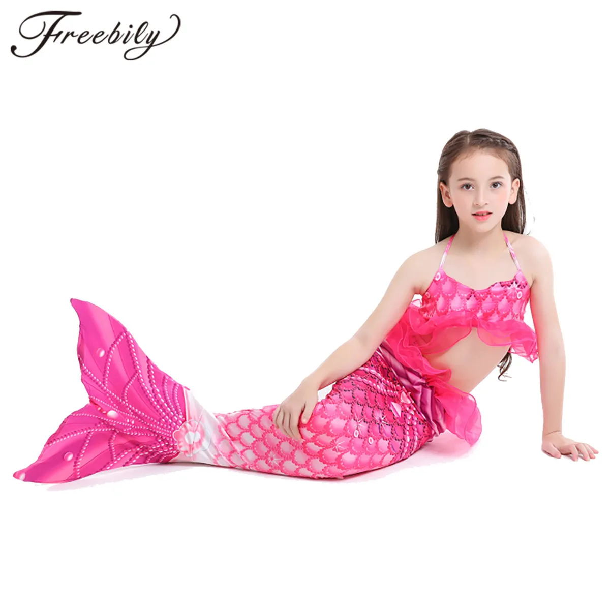 Детский купальный костюм Русалочки для девочек с принтом рыбьей чешуи Топ