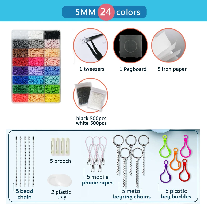 

5mm/2.6mm Hama Beads 24colors/set + Accessories Kit for Kid with Tool Diy Iron Beads Puzzles High Quality