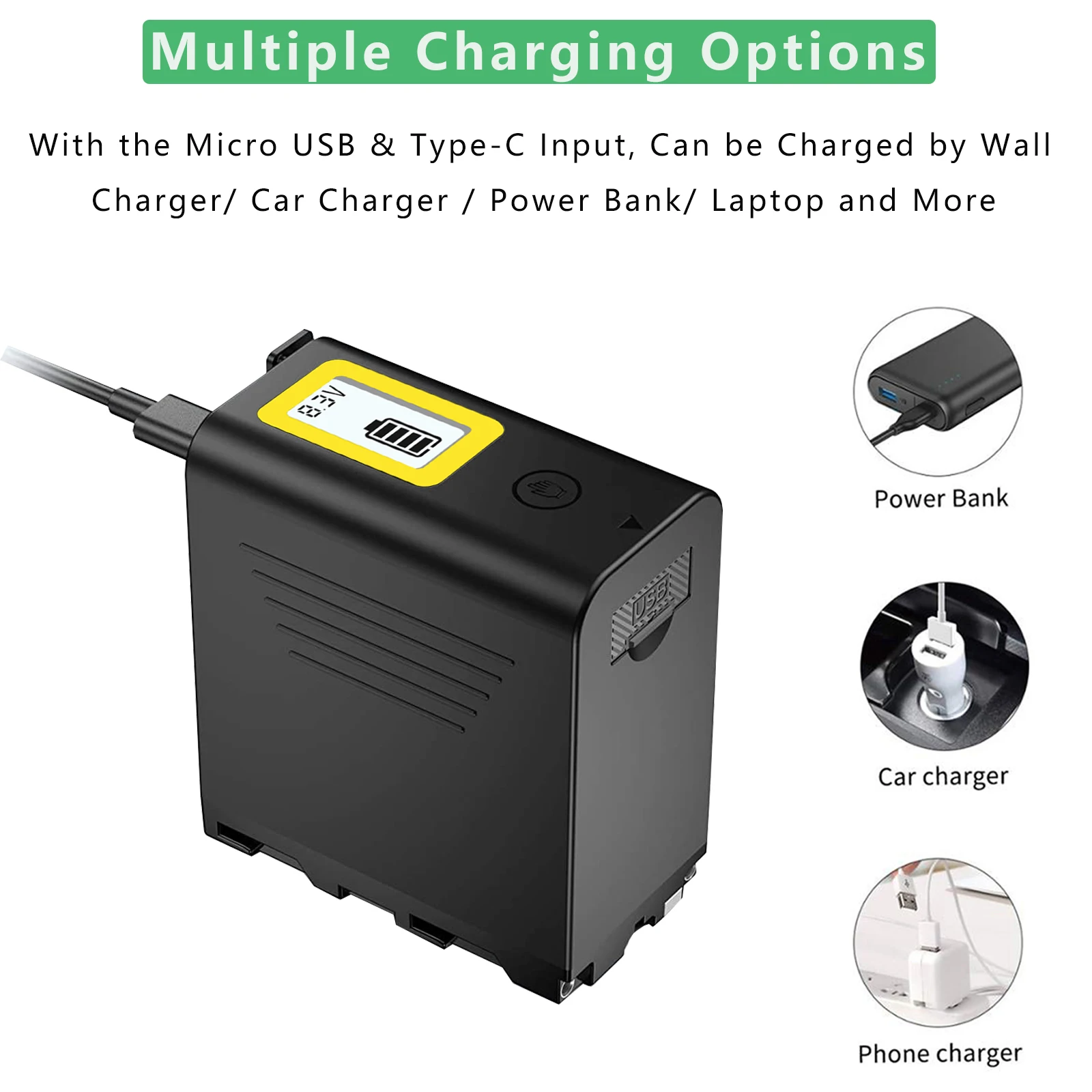 

7800mAh USB output NP-F970 NP-F960 F960 F970 battery with LCD smart display Suitable for Sony F960 F550 F570 F750 F750 F770