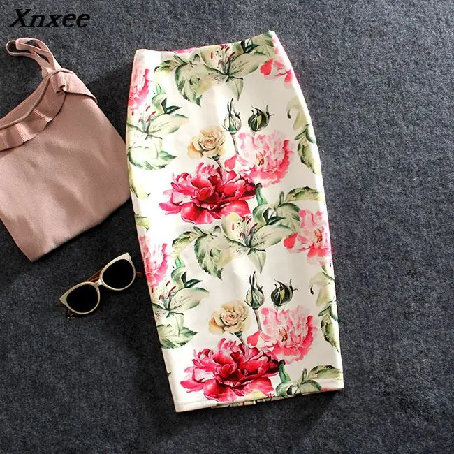 Женская юбка-карандаш с цветочным принтом до колена | одежда