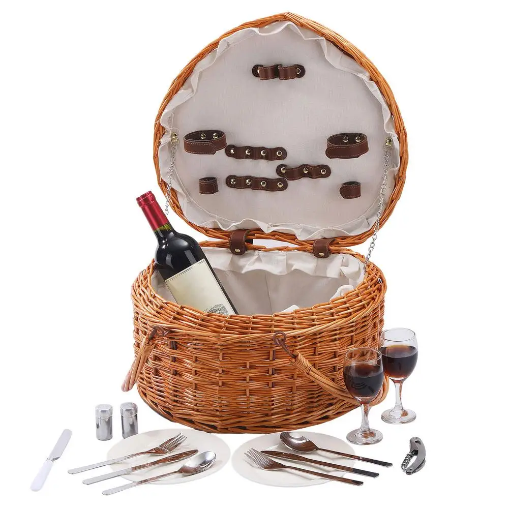 

Outdoor Picnic Basket Heart-Shaped Hand-Woven Storage Basket With White Liner For Outdoor Camping Picnic