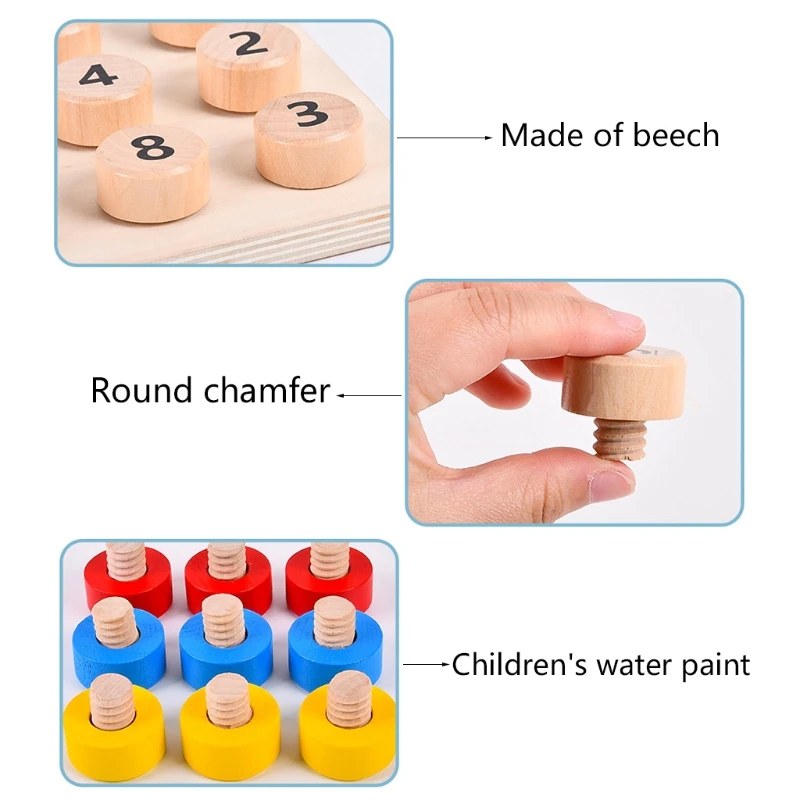 

Nut & Bolts Assembly Game Set Screwing Early Educational Toy Wooden Bolts Color Matching Board