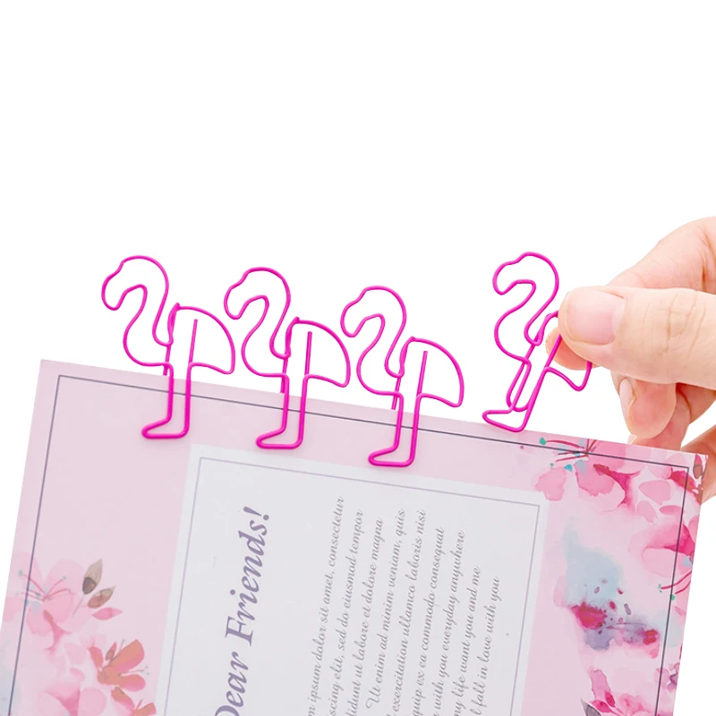 

100pcs/lot Cartoon Pink Cartoon Flamingo Style Metal Paper Clip Mini Clips School Office Supplies Gifts for Girls Party Favor