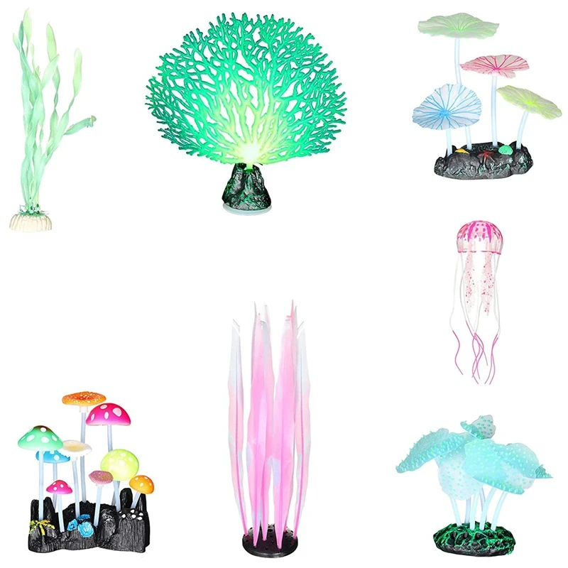 

Luminous Kelp, Sea Anemone, Imitation Coral, Jellyfish, Lotus Leaf, Mushrooms for Aquarium Fish Tank Luminous Decoration