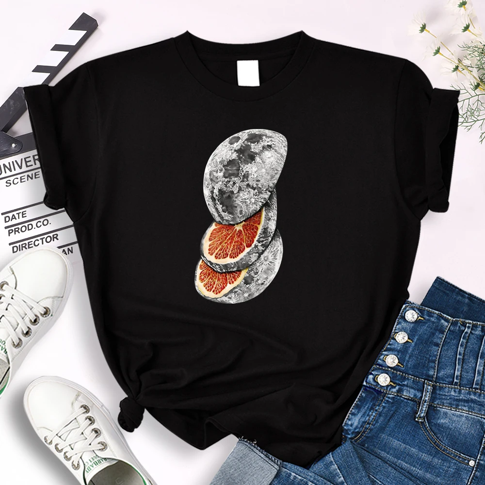 

Planet Fruit Funny Pattern Printed T-Shirt Womens Casual Plus Size Soft Snug Tops Female Fashion Skin-Friendly Loose Cosy Tees