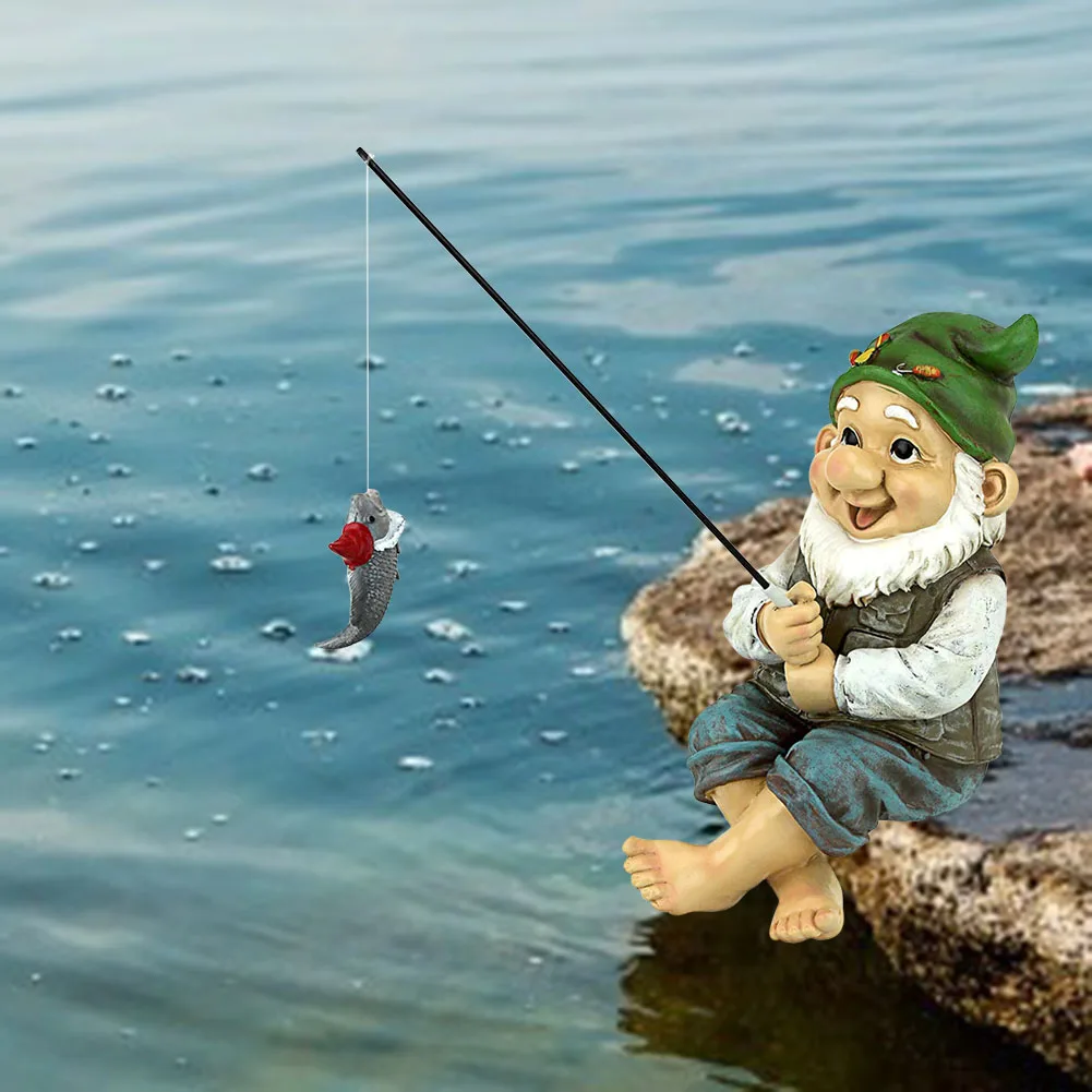 

Garden Gnome Statue Resin Mini Fishing Dwarf Elf Figurines Yard Fishing Dwarf Elf Figurines Outdoor Pastoral Landscape Ornaments