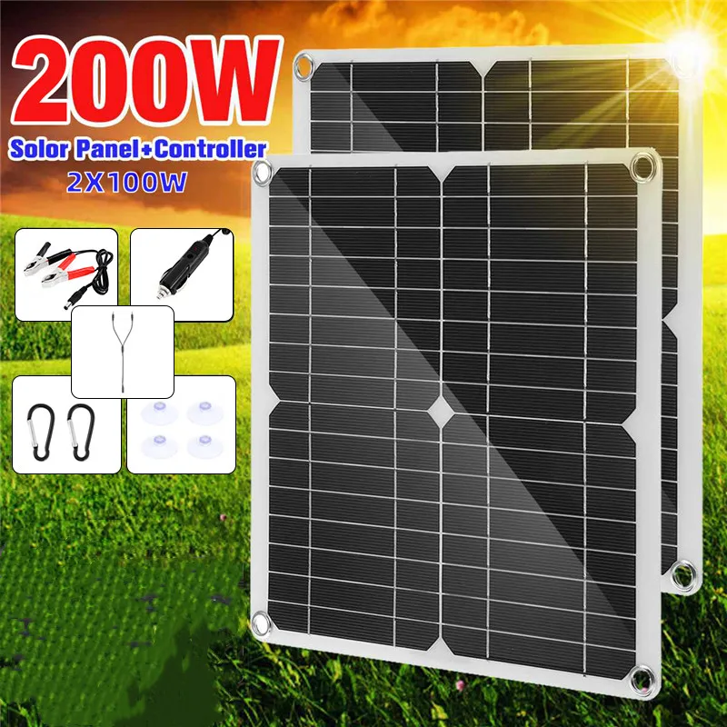 

200W Solar Panel Monocrystalline Silicone Solar Cell Waterproof Solar Panel for outdoor hiking camping Car RV Battery Charger