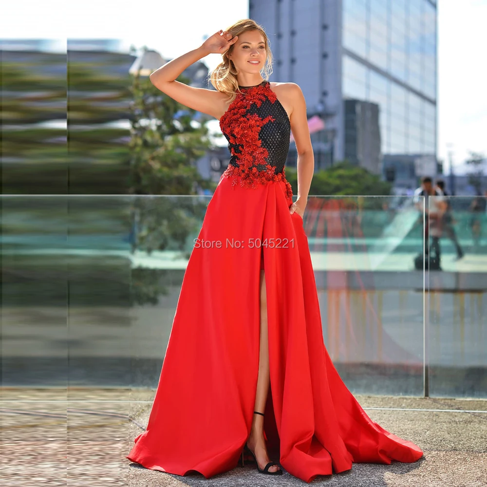 Женское вечернее платье кафтан красного черного цвета с бисером на заказ в