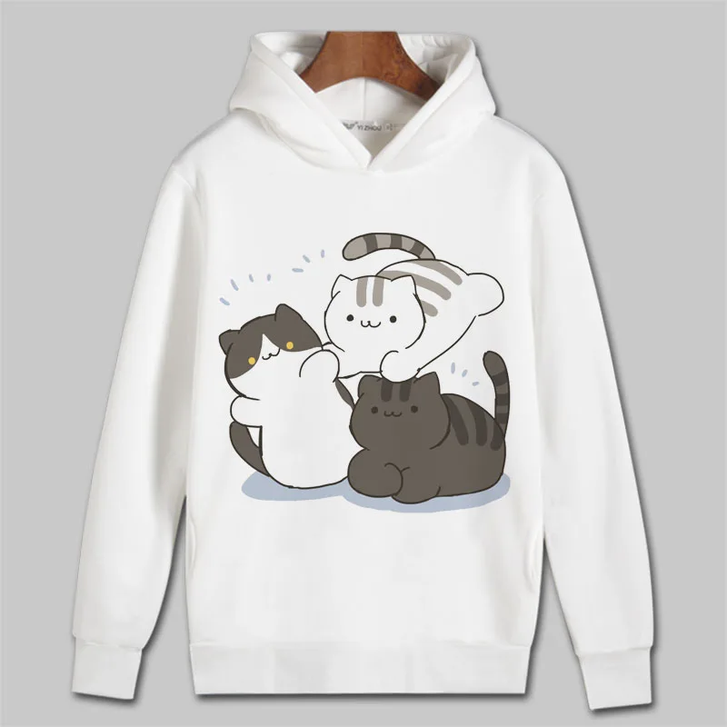 Толстовка с капюшоном для косплея мультяшным принтом кота зимние осенние