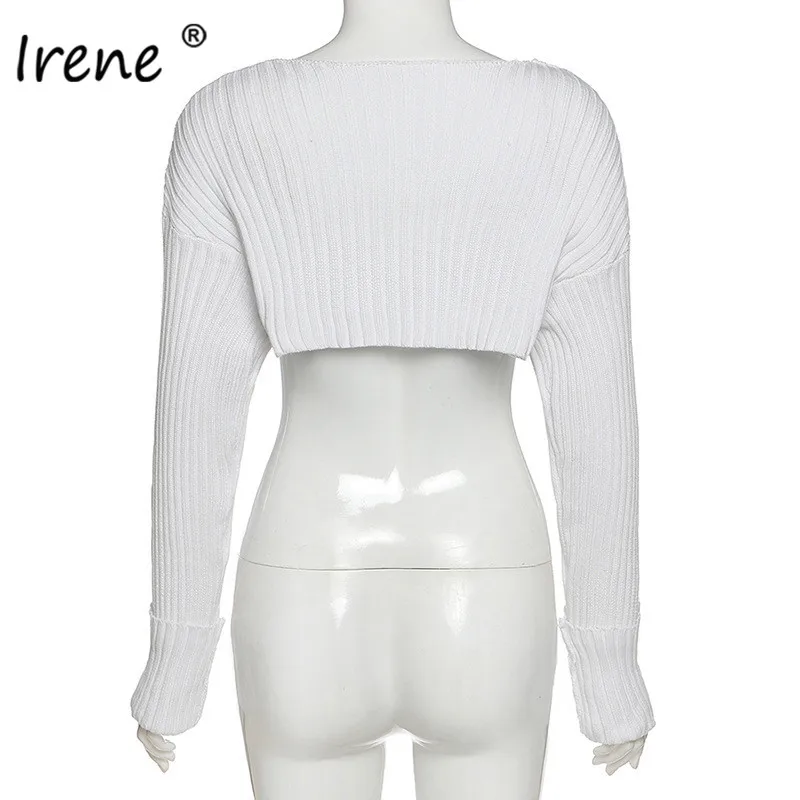 

Irene White Crop Cardigan Sweater Women 2020 O Neck Long Sleeve Casual Ladies Cardigan Sexy Knitted Jumper Autumn Winter Sweater