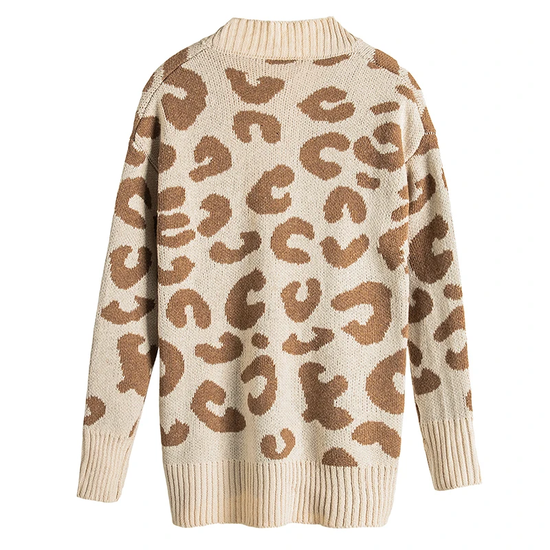 LEH кардиган с леопардовым принтом для женщин v-образный вырез пуговицы свитер