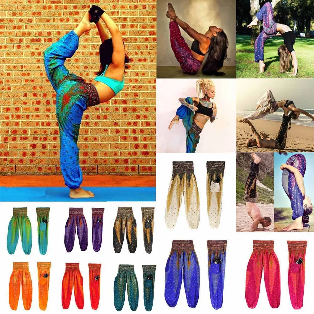 Пляжные брюки в богемном стиле свободные винтажные шаровары унисекс для фитнеса