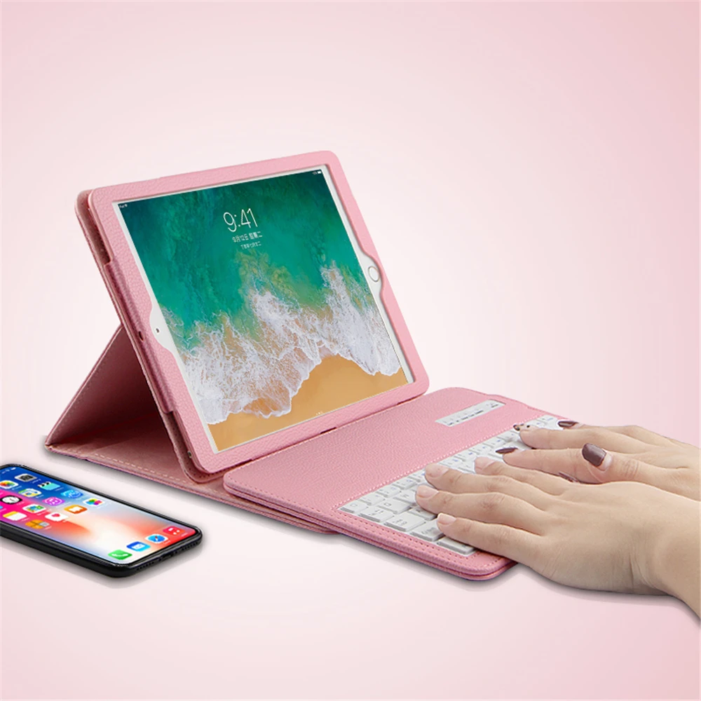 Чехол с клавиатурой для iPad Pro 12,9, чехол для планшета, чехол Litchi из искусственной кожи, чехол-книжка со съемной клавиатурой Blutooth