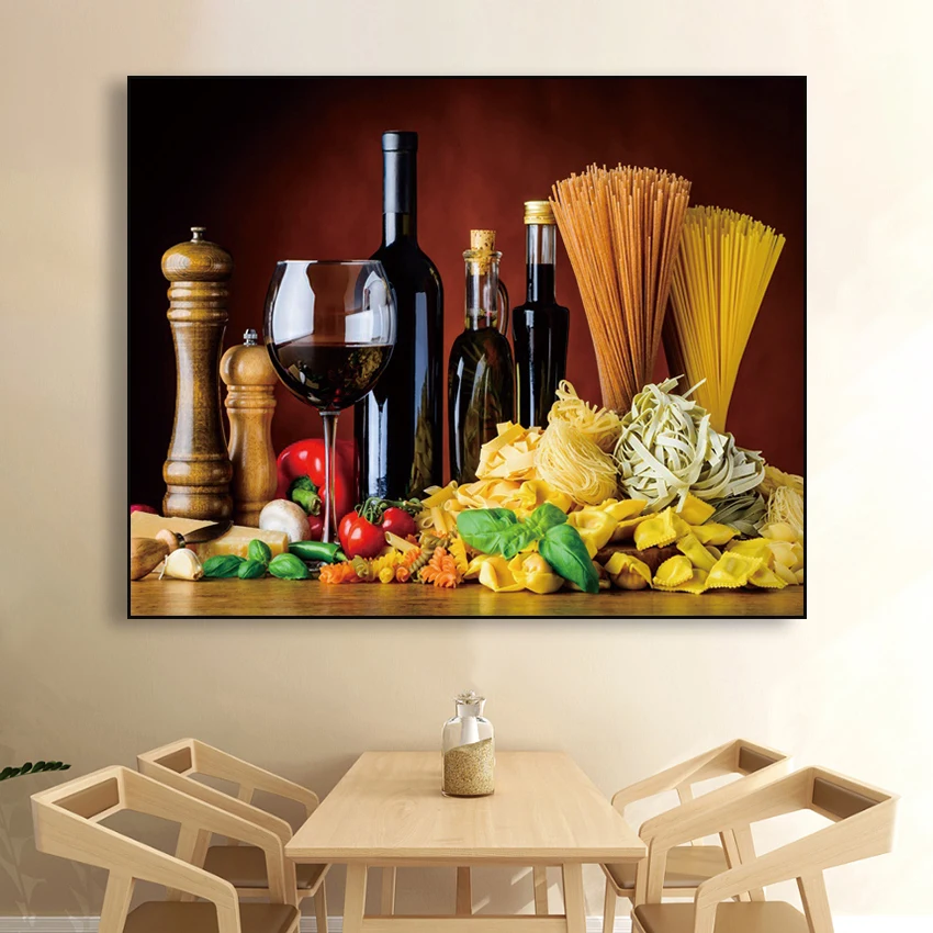 

Laeacco Red Wine Food Kitchen Decor Painting Wall Art Canvas Bar Dining Room Decoration Posters And Prints Home Decor Picture