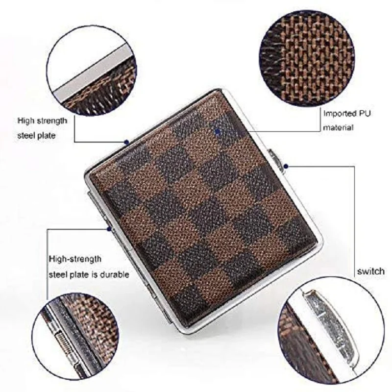 1 Pcs Кожаный чехол для хранения сигарет вмещает 20 шт. сигарет двухсторонний нержавеющий ящик для сигарет Карманный держатель для табака - Цвет: 1 Pcs