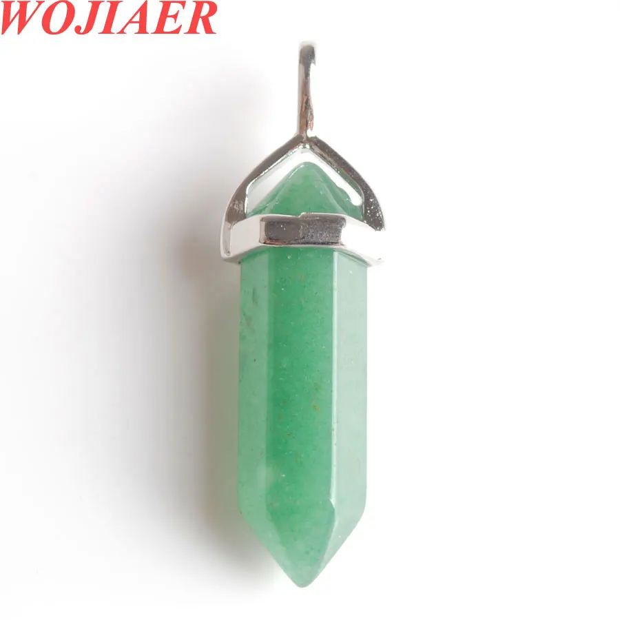 

WOJIAER Natural Stone Green Aventurine Hexagonal Pointed Pendants for diy Jewelry making necklaces Accessories PN3029