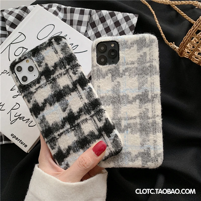 Роскошный и благородный чехол с ворсом подходит для iPhone 11pro Max Модный клетчатый