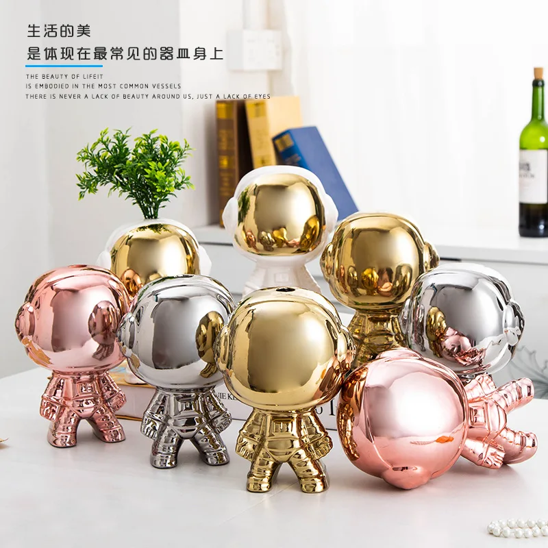 

Modern creative minimalist Q version multicolor astronaut astronaut ceramic flower arrangement crafts home decoration