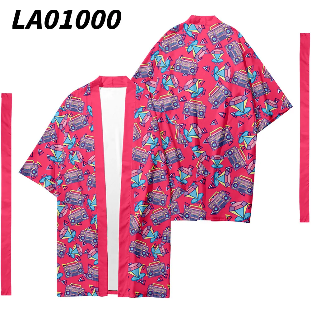 Кимоно в японском стиле с принтом поп-элемента длинный кардиган поясом для пар