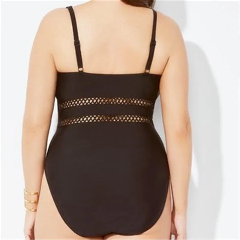 Размера плюс слитный купальник Женский Большой пикантный черный Maio большие