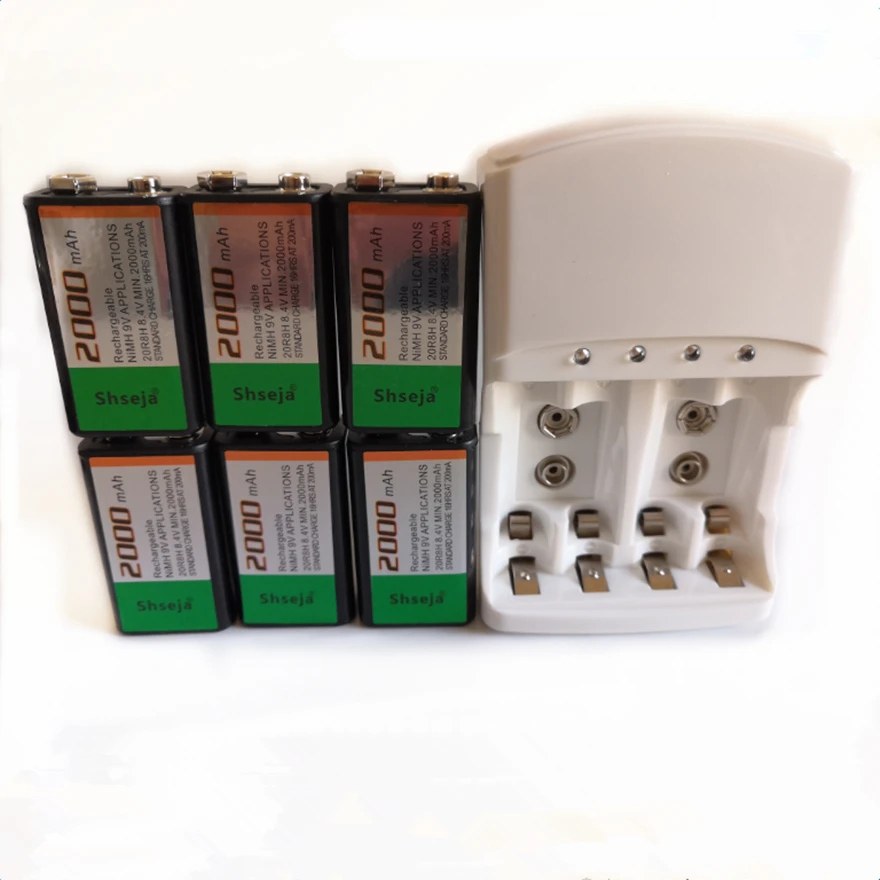6 шт SHSEJA большой емкости 2000mAh 9V ni-mh аккумуляторная батарея + интеллектуальное