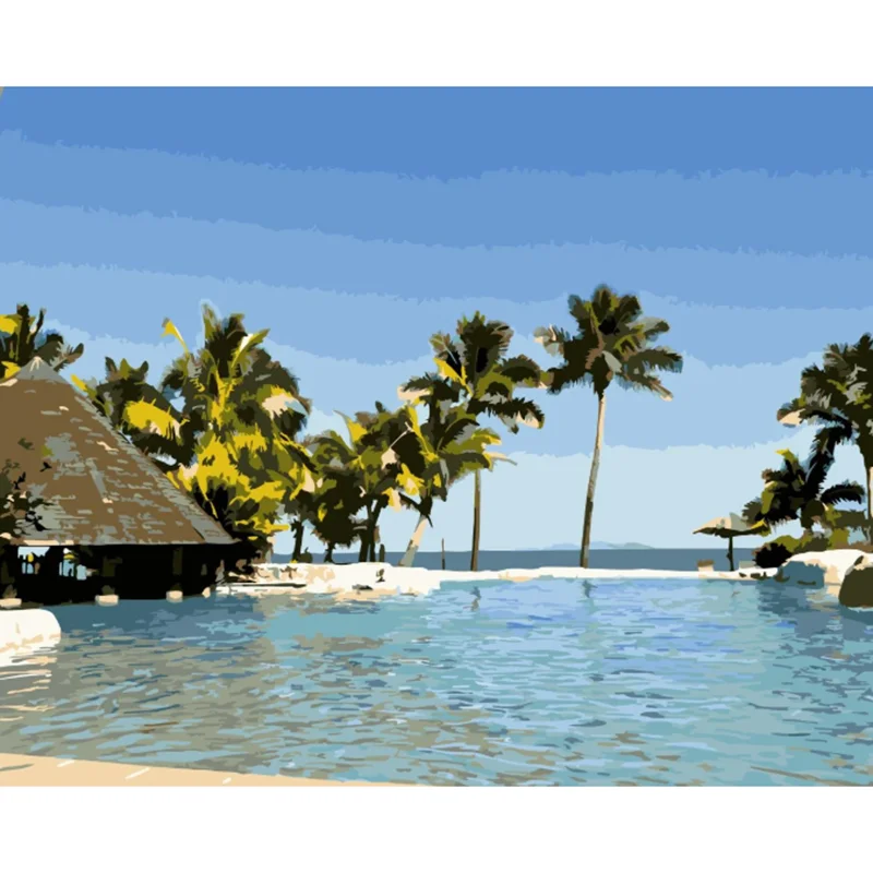 

DIY digital oil painting picture seaside landscape hand-painted oil painting gift canvas painting and digital home decoration