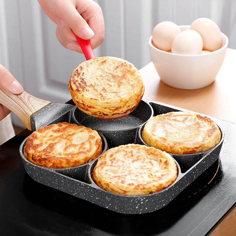 Household Mini Fried Egg Mold Pot Poached Hamburger Dumpling Pan Four-hole Flat Bottom Non-stick | Дом и сад