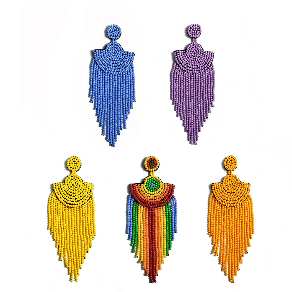 MANILAI богемные радужные серьги из бисера эффектные полимерные Длинные бусы с