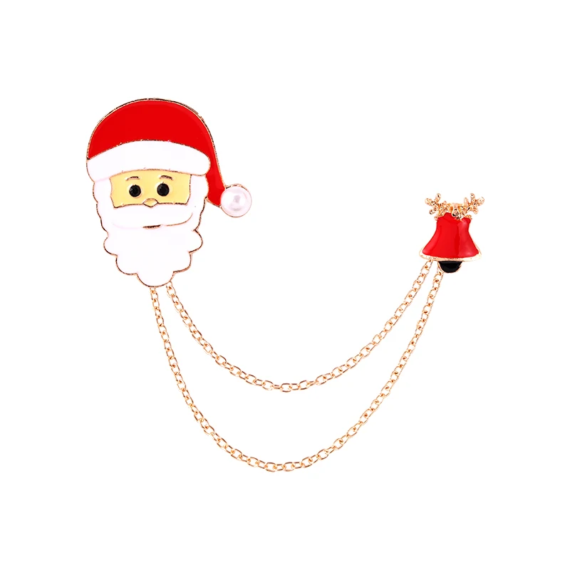 

Asymmetrical Pins Metal Christmas Chain Enamel Pins Santa Elk Sock Tassel Double Layer Brooches Happy New Year Gift For Kids