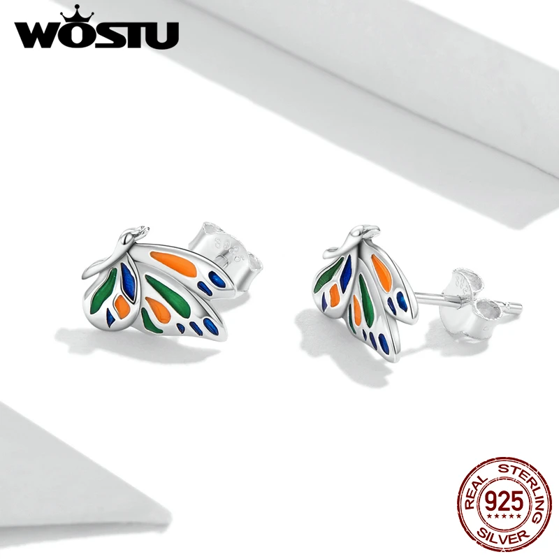 Женские серьги-гвоздики WOSTU радужные из стерлингового серебра 925 пробы 2022 цветные