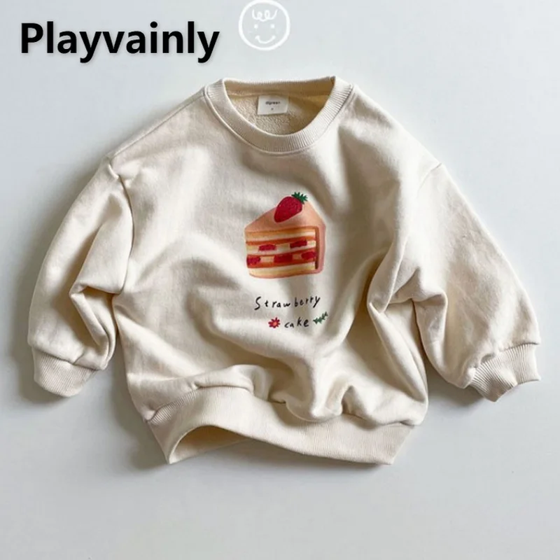 

2021 Korean Style New Autumn Boys Girls Sweatshirts Cartoon Print Pullover Round Collar Cotton Hoodies Children Clothes E2646
