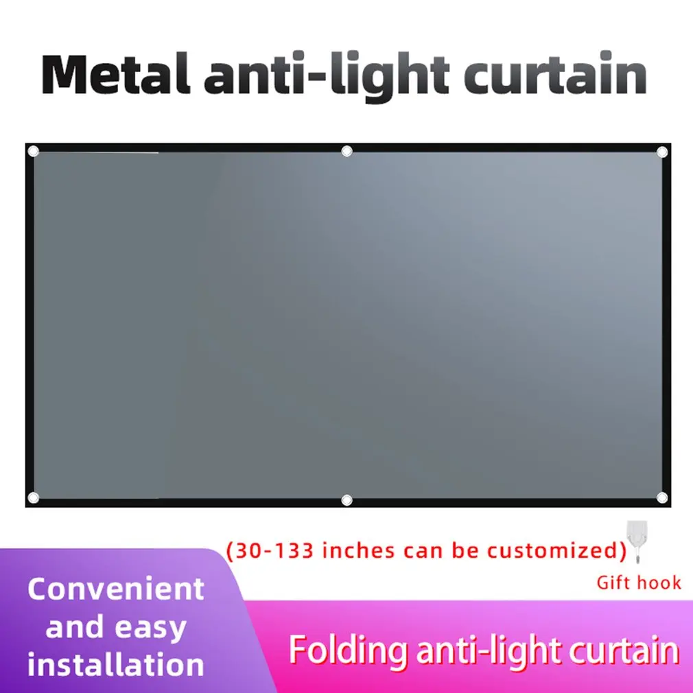 Metal Anti Light Curtain 110 120 Inches HD Projection Screen Foldable Portable Movie Screen Portable Projector Giant Screen