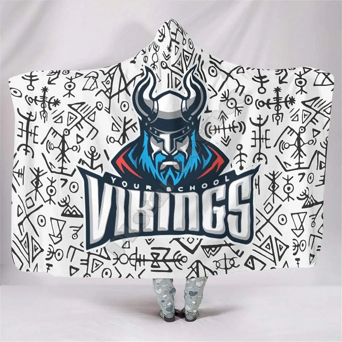 

Viking Tattoo Hooded Blanket 3D Printed Cozy Soft Throw Blanket Adult Women Men Wearable Throw Blankets 05