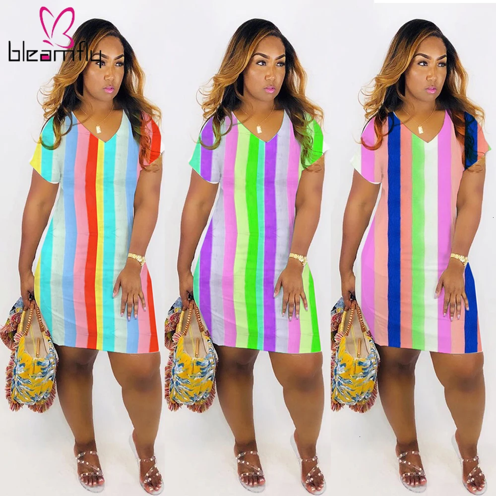 2019 женское летнее платье в полоску с v образным вырезом и коротким рукавом