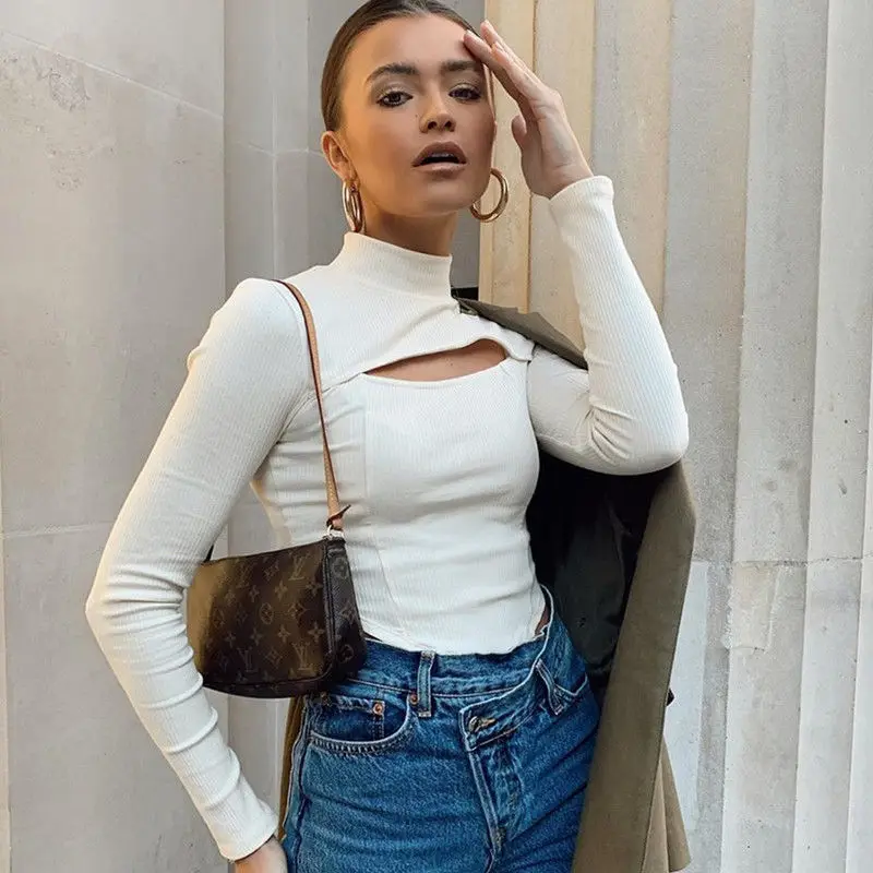 Женский топ с воротником-стойкой тонкая универсальная короткая рубашка длинным