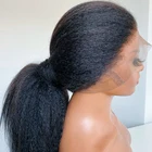 180% Плотность Yaki 26 дюймов длинные черные курчавые прямые кружевные передние парики для женщин Babyhair Preplucked косплей волокна средней части