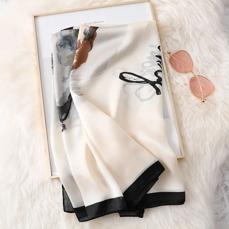 women silk scarf female letter printed scarves ladies beach wrap chiffon shawl bandanna sunscreen shawl foulard muffler