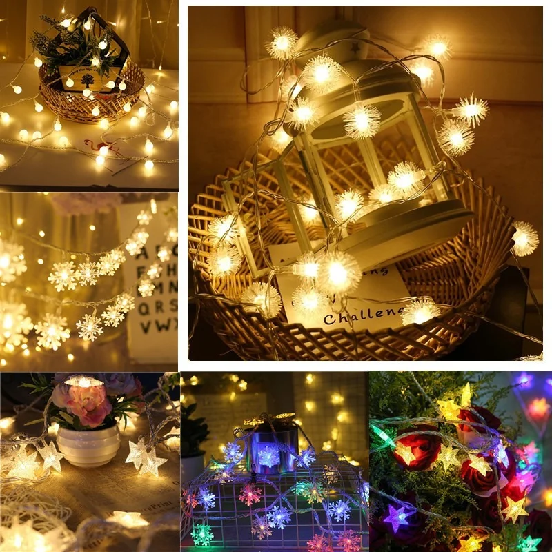 

Garland LED Snowflakes Stars Balls Lights Fairy String Waterproof Outdoor Lamp Christmas Holiday Wedding Party Lights Decoration