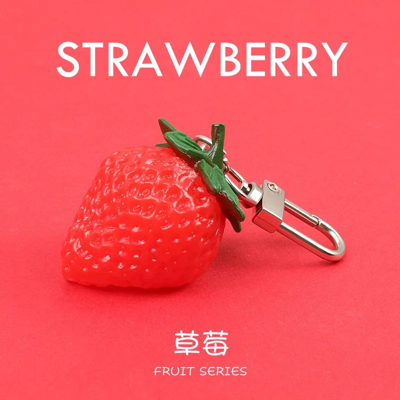 

Cute Simulation Food Fruit Strawberry Keychain Chain Ring Orange Bag Pendant Creative Small Gift Girl Heart