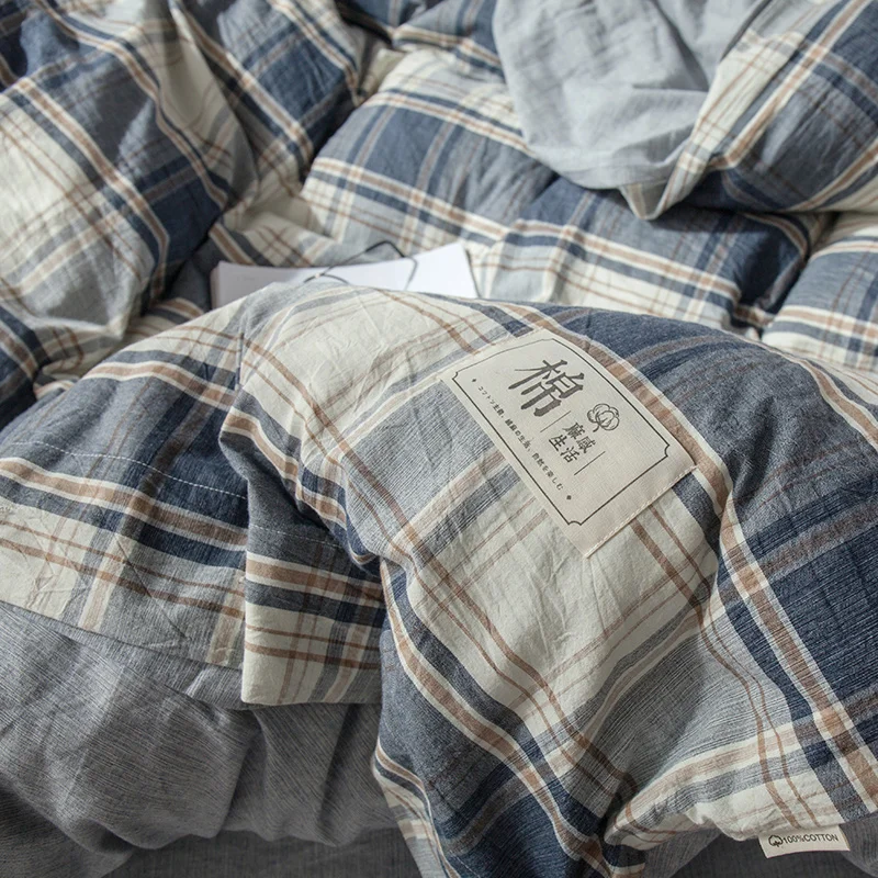 Бесплатная доставка хлопковый комплект в клетку 100% хлопок постельные